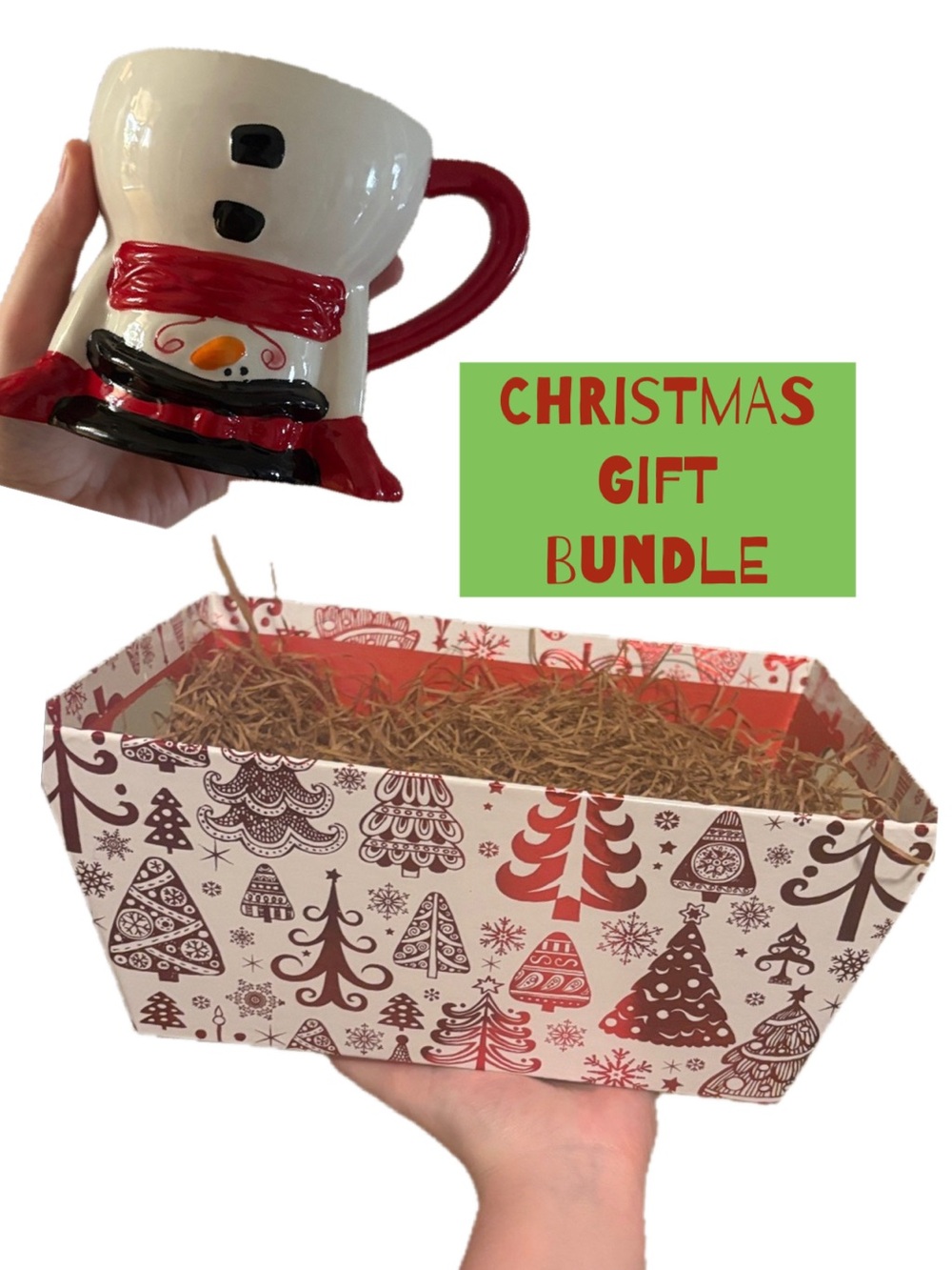 Festive Snowman Mug & Holiday Gift Box - White and Red Christmas Bundle